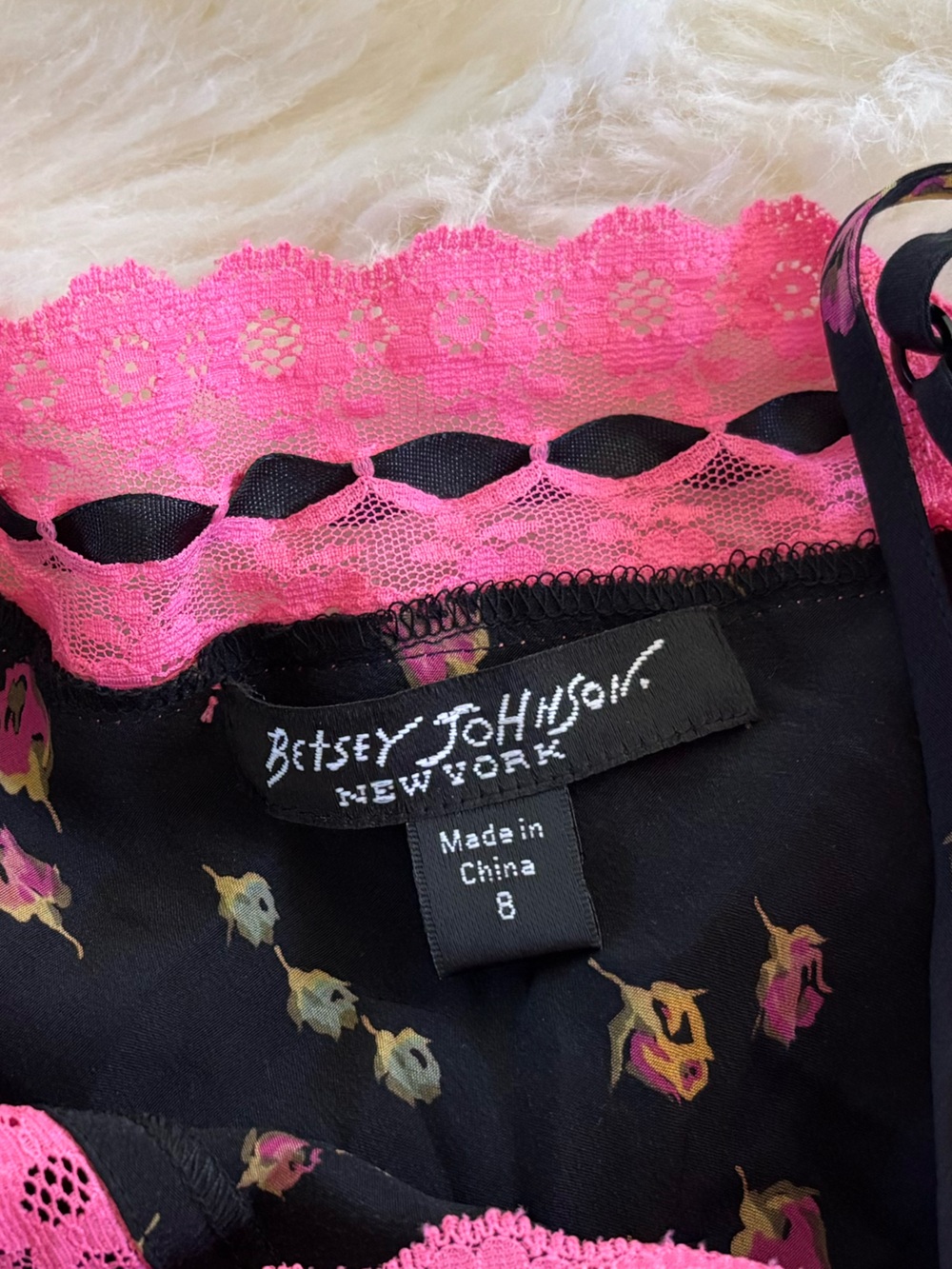 Vintage Betsey Johnson Y2K Silk Floral Maxi Gown Pink Lace Trim Size: 8 - Picture 5 of 15